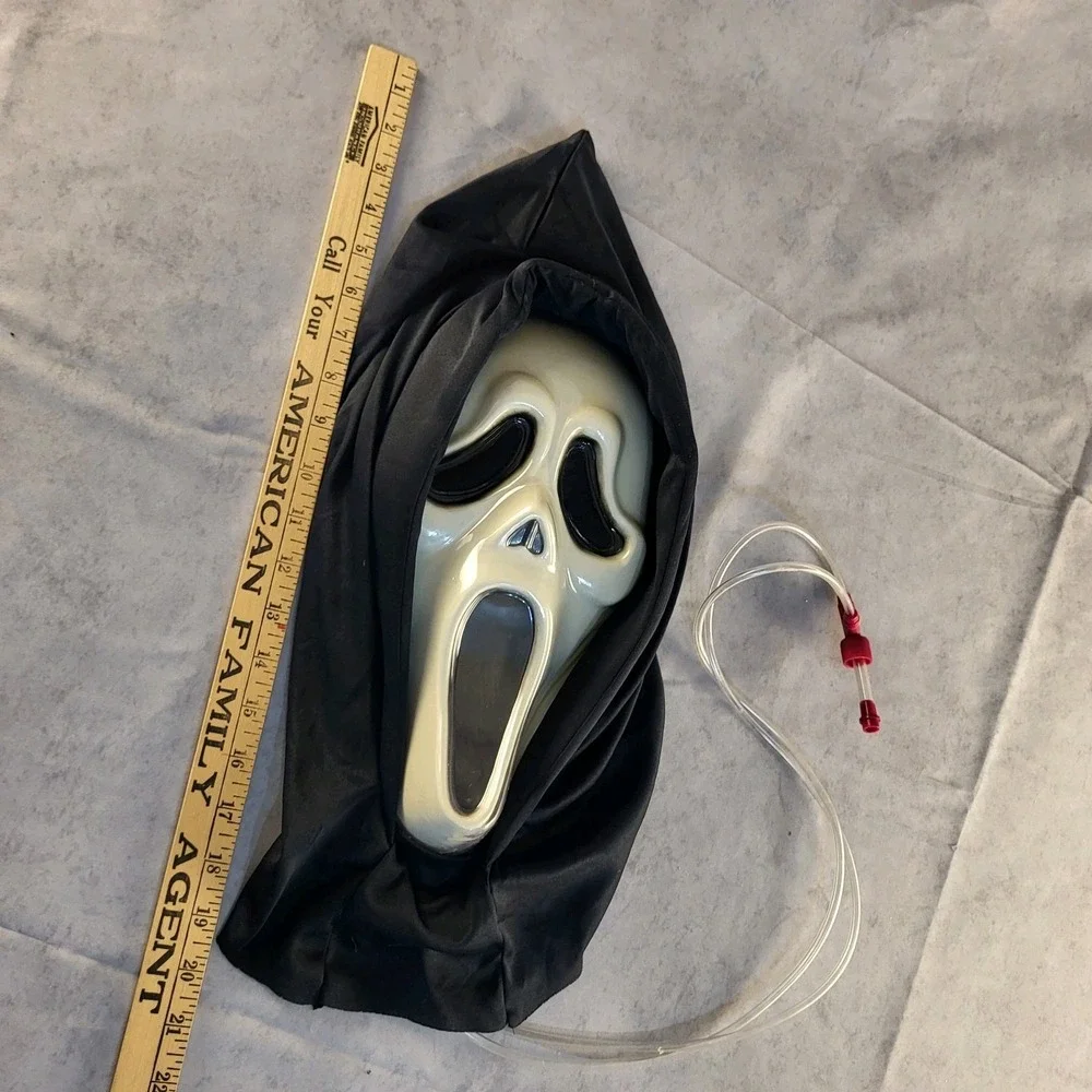 Vintage Scream Ghost Face Halloween Mask With Tube For Blood Plastic Mesh Eyes